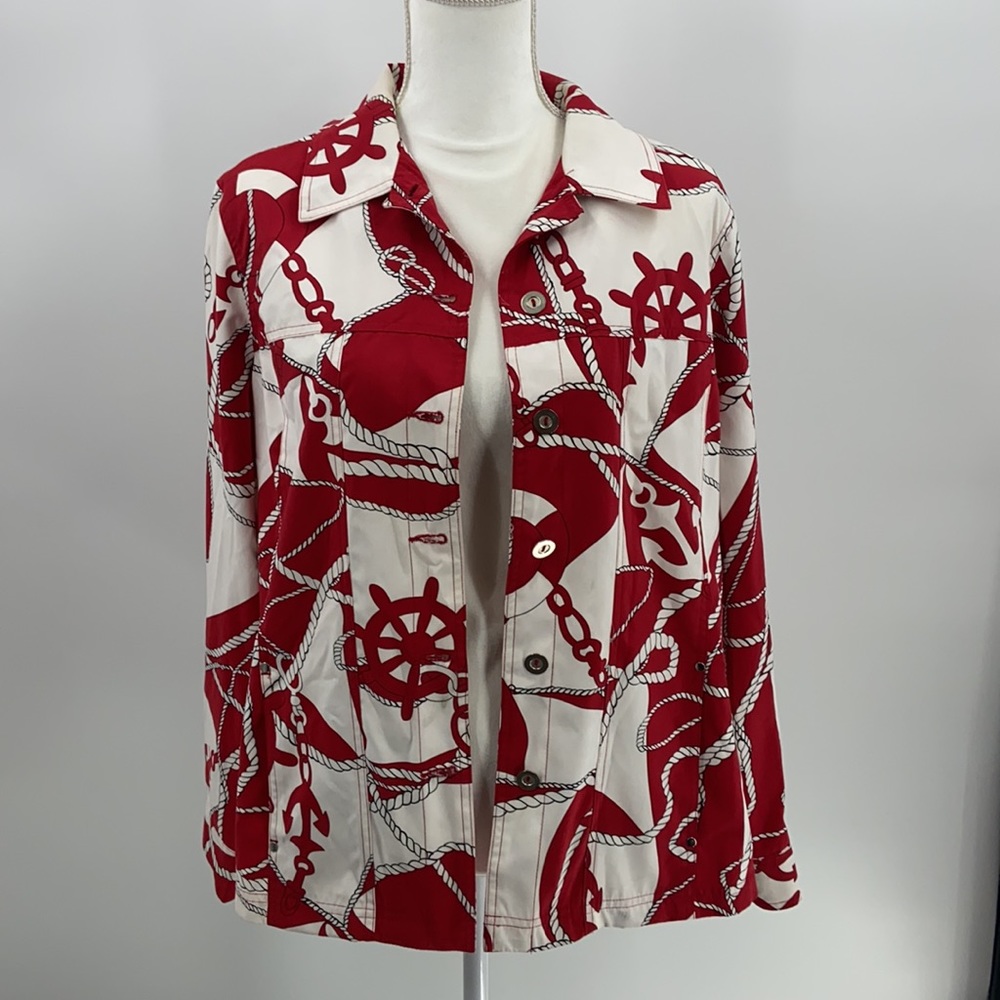 Allison Daley statement print red and white lightweight shirt jacket  Size 14